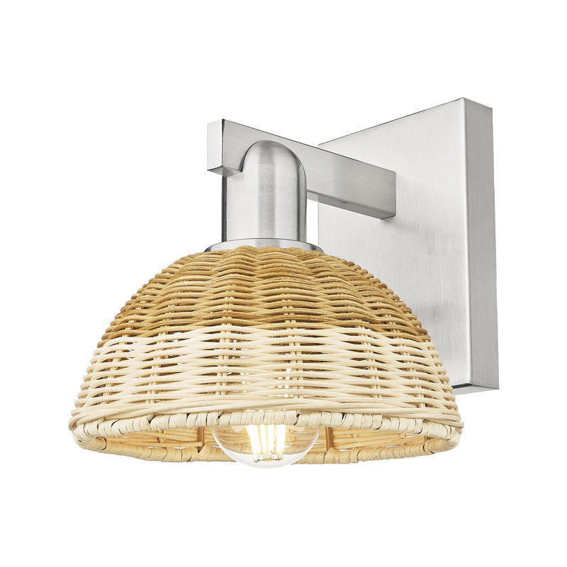 Applique murale 1 lumière avec abat-jour natté Natural Ballston Dome, Nickel satiné