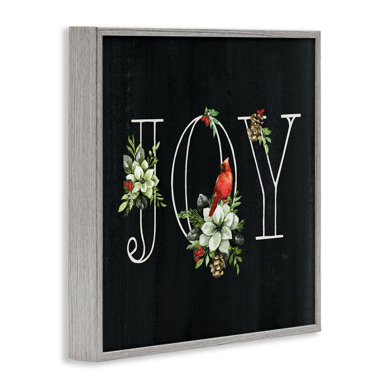 «Joy Letters with Florals», art mural sur toile par Nan, H 17 po x l 17 po, Estampe numérique Farmhouse