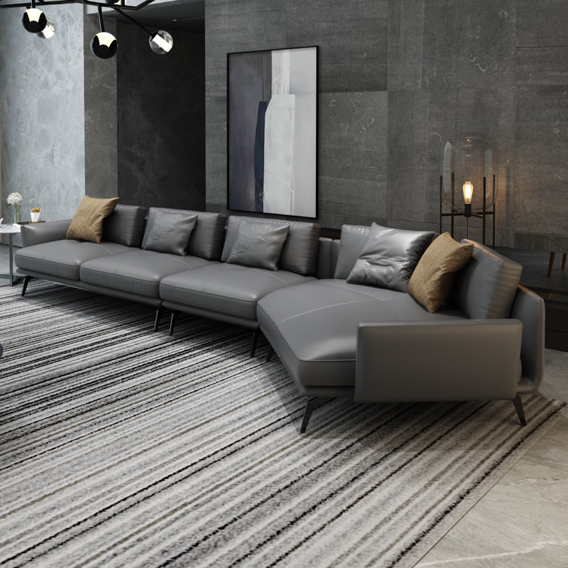 Galaxy Sectional, Smokey Gray Genuine Leather, Right Hand Facing
