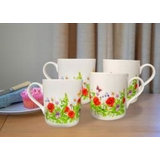 Set Of 4 Summer Poppy Bone China Mugs