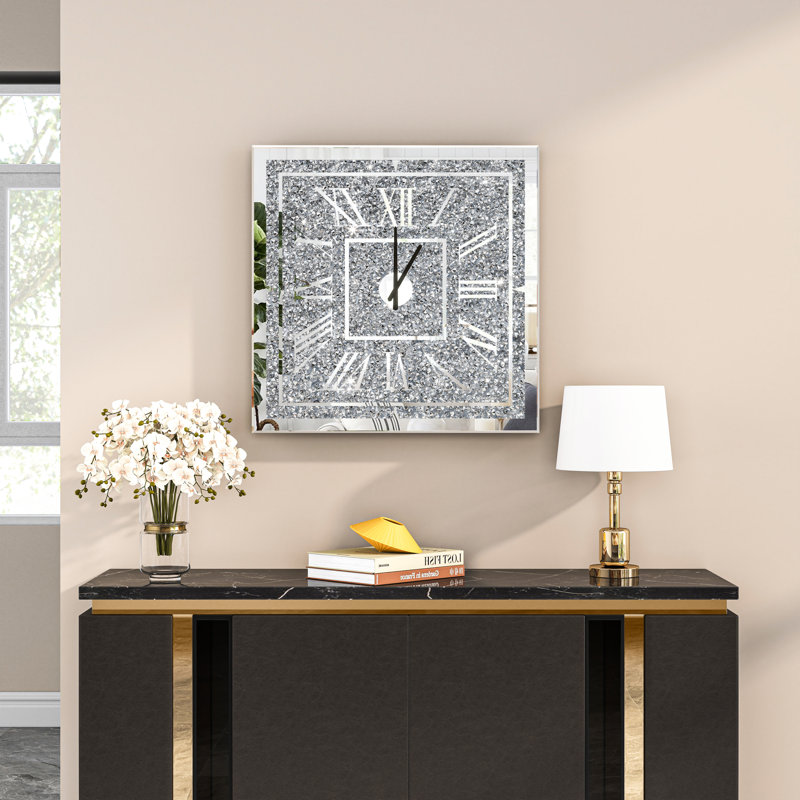 60x60cm Wall Clock Crushed Diamond Mirrored Accent Clock
