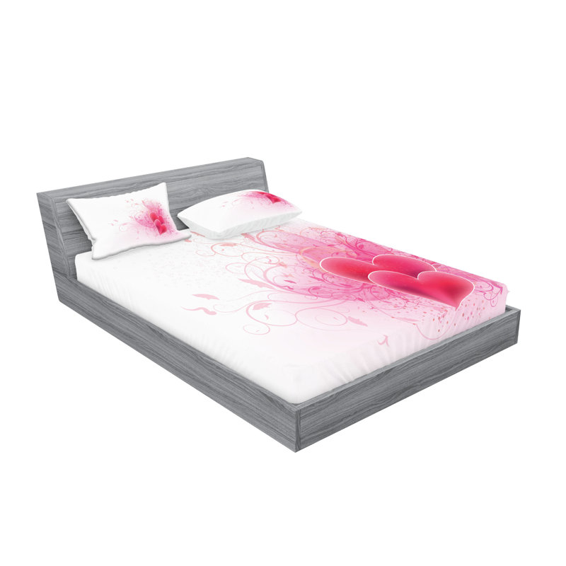 Drap-housse et coussin décoratif Ambesonne, rose et blanc, Ensemble de draps pour très grand lit californien