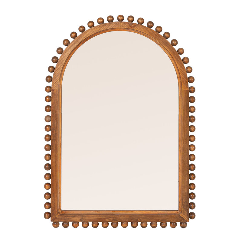 Wood Ball Framed Arched Wall Mirror, 34" x 24", Brown