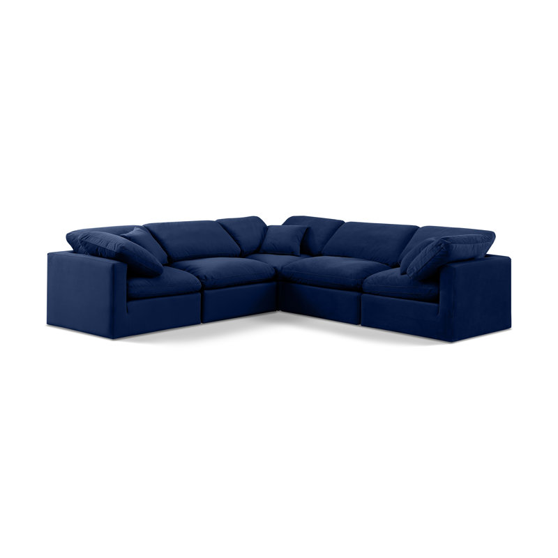Itala Velvet L-Shaped Sectional Reversible, Navy Velvet