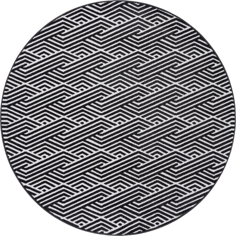 Geometric Black Indoor/Outdoor Area Rug, Round 8'