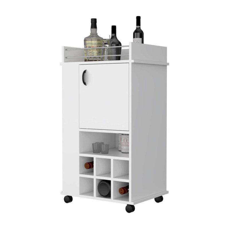Allandale 1-Door Bar Cart with Wine Rack and Casters, Perfect for Entertaining and Mobile Beverage Service., White