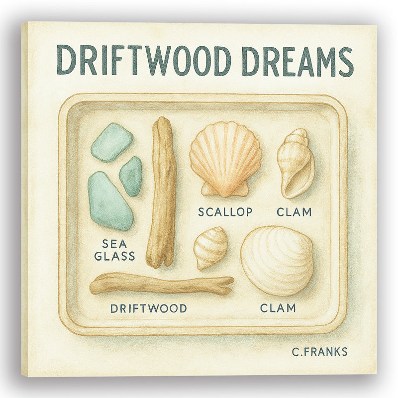 Driftwood Dreams - Coquillage côtier et verre de mer, art mural, H 30 po x l 30 po