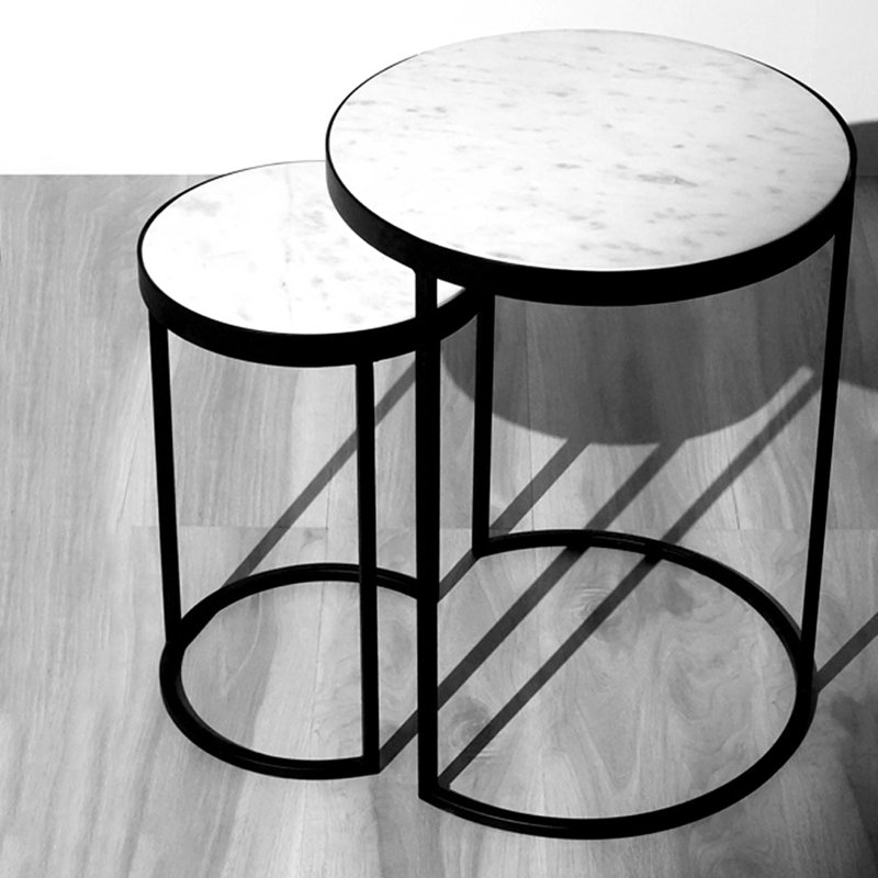 Modern Marble 2 Nesting Tables, Plant Stand, Accent End Table 16" Round