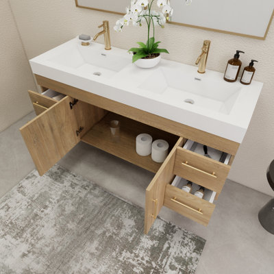 59" Wall-Mounted Double Bathroom Vanity Set