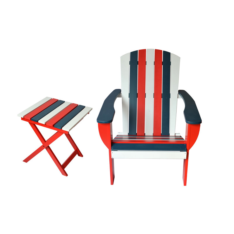 Pankow Cedar Outdoor Adirondack Chair With Table, Red/White/Blue