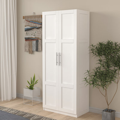 Garde-robe blanche à 2 portes avec 3 cloisons, 4 espaces de rangement, des matériaux de qualité créés et une armoire de cuisine 2 portes facile à nettoyer, structure solide