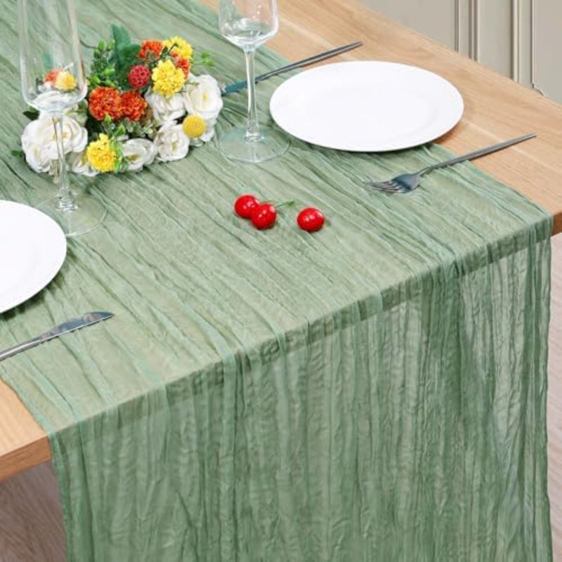 1 chemin de table en gaze de 3 m (10 pi) style bohème, idéal pour la décoration de mariage, de fête prénuptiale ou de fête prénatale (89 cm x 305 cm).