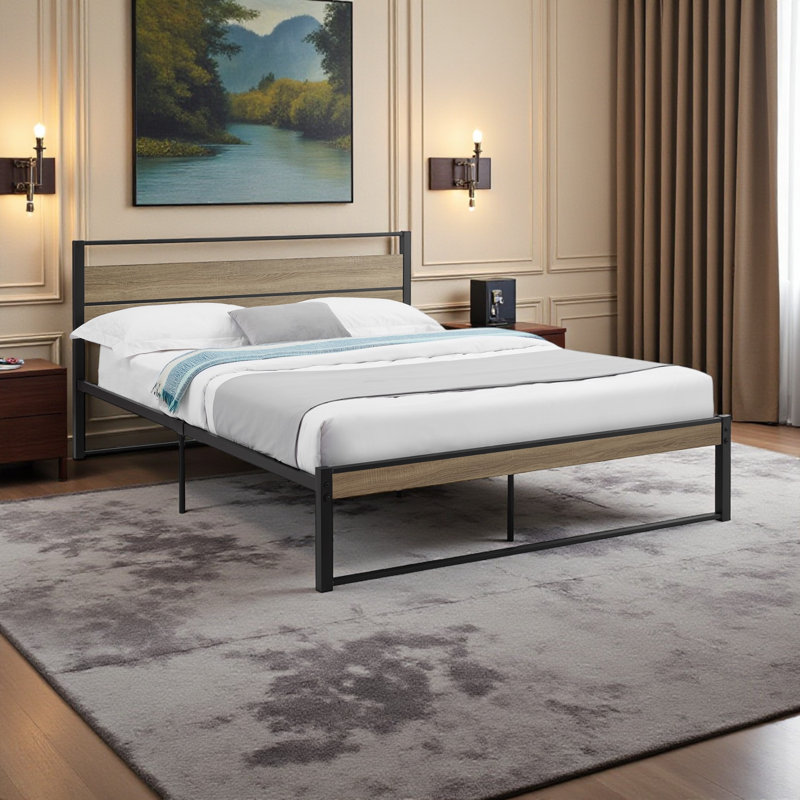 Grand lit plateforme en métal noir Gisa, H 34,83 po x l 62,63 po x L 83,74 po Gisa