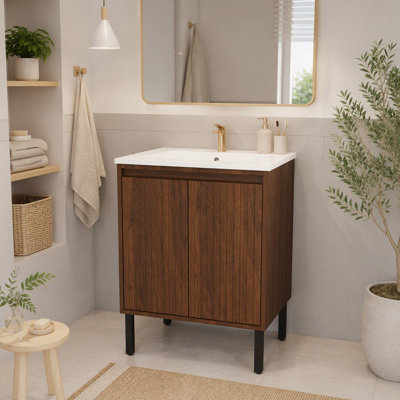 Meuble-lavabo de 36 po avec comptoir d'évier, 2 portes et 3 tiroirs, bois massif et panneau de fibres à densité moyenne, paquet simple