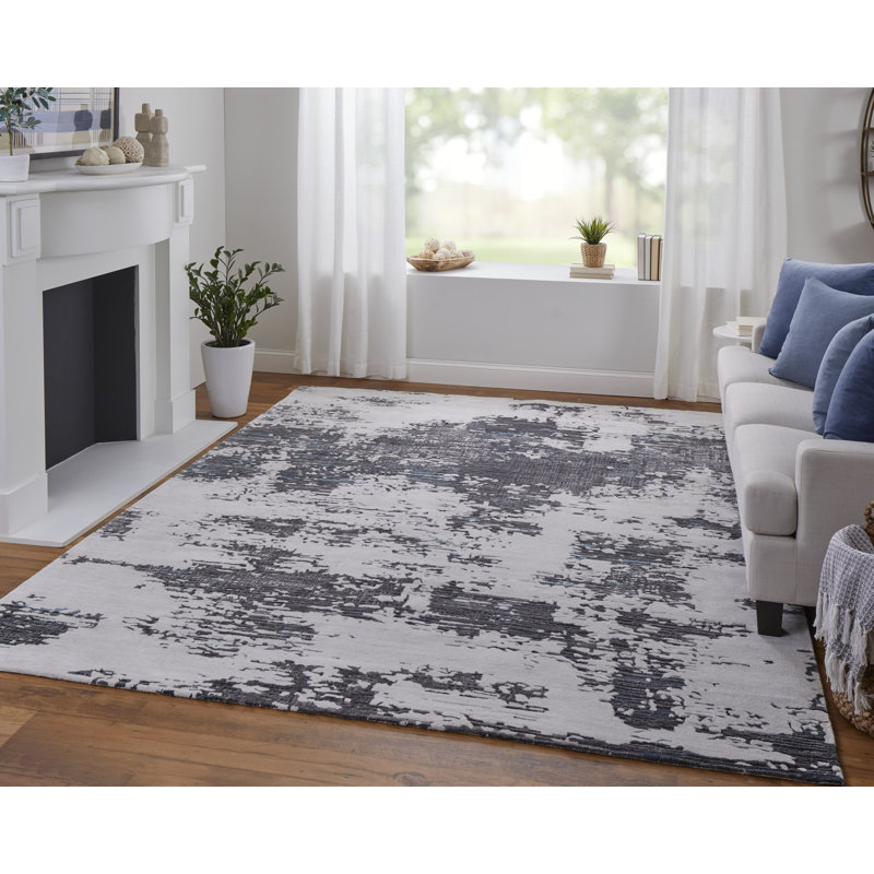 Gyanna moderne abstrait, Rectangulaire 8 pi x 10 pi, Blue/Gray/Ivory