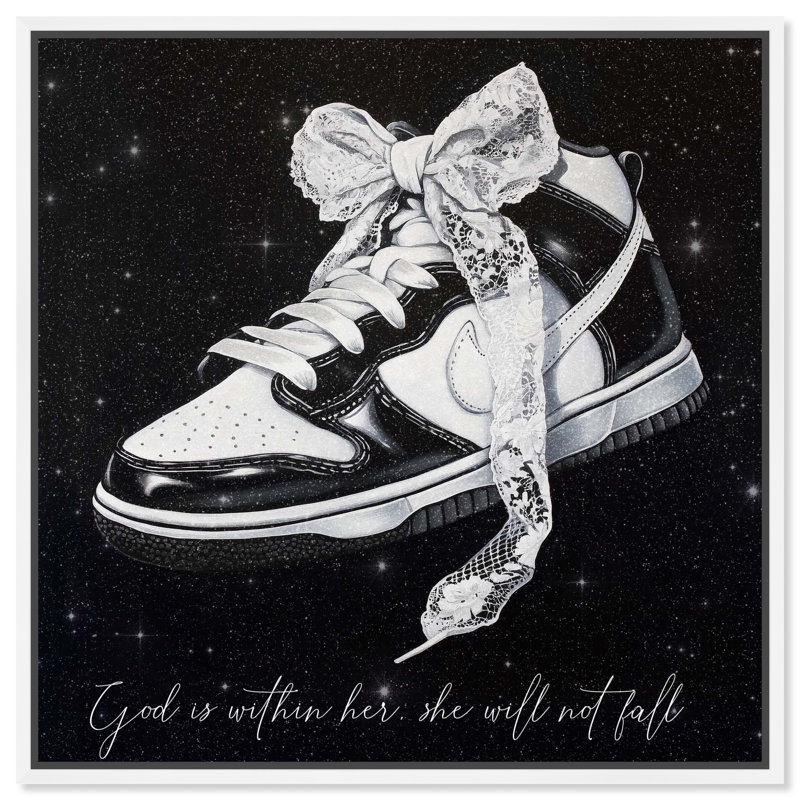 Art Remedy «God is with Her Sneaker», art mural chrétien, toile encadrée, cadre blanc, 40 x 40, H 41 po x l 41 po