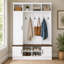 Arbre d'entrée de ferme avec banc, 6 crochets à manteau, 3 armoires de rangement et tablettes réglables, organisateur de rangement pour vestibule, vestibule et vestibule de 55 po-19600051