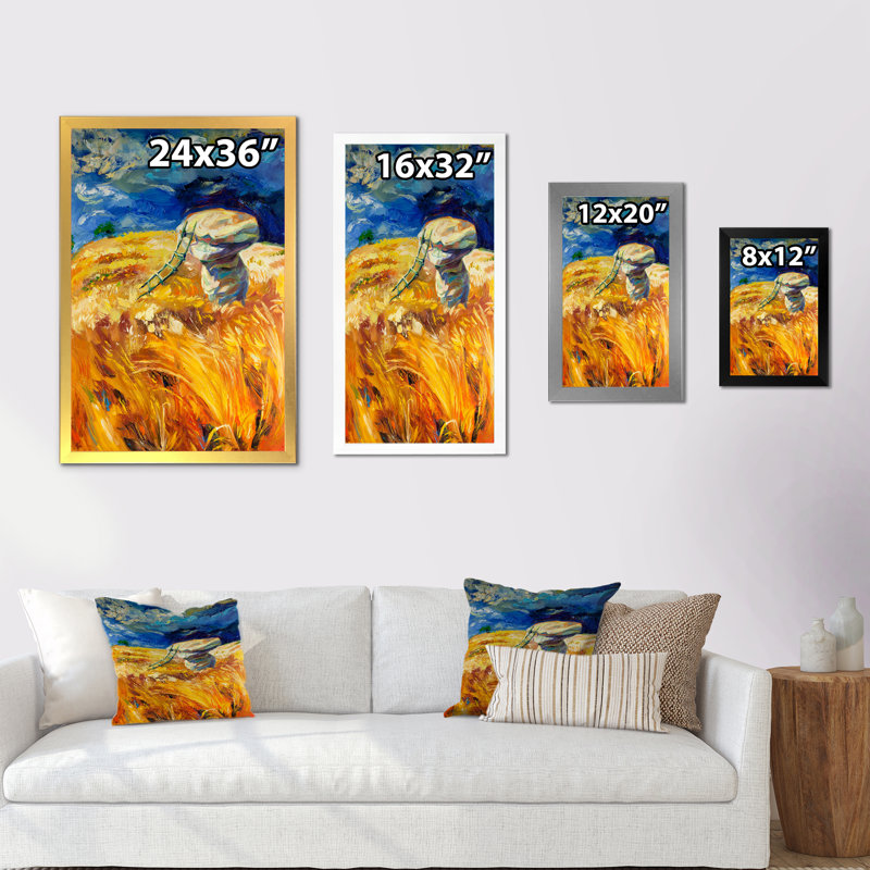 Champ de blé coloré - œuvre d'art traditionnelle sur toile, H 32 po x l 16 po, Toile blanche avec cadre photo