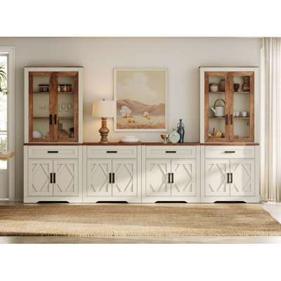 Ensemble de 4 armoires de rangement Glenford 4-en-1 de 73,3 po de hauteur, grand buffet de style campagnard avec tiroirs et tablettes pour la cuisine