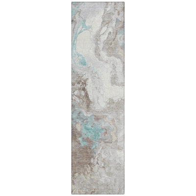 Machine Washable Indoor/Outdoor Xhevrie Teal Rug