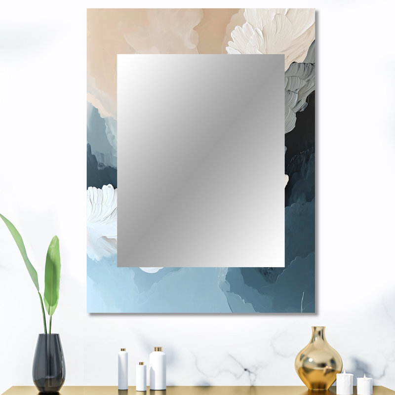 «White and Blue Brushstroke», peinture abstraite - miroir de collages abstraits, 40 po x 30 po