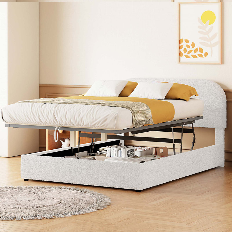 Lit plateforme tapissier Teddy, Double, Blanc