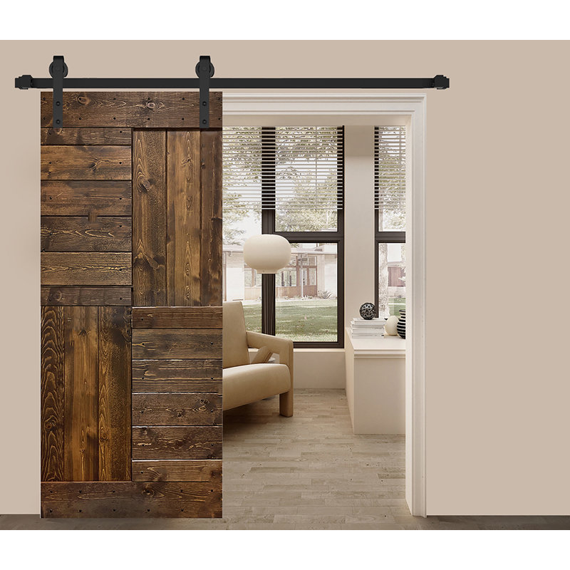 Multicolor Textured Solid Wood Sliding Barn Door Slab