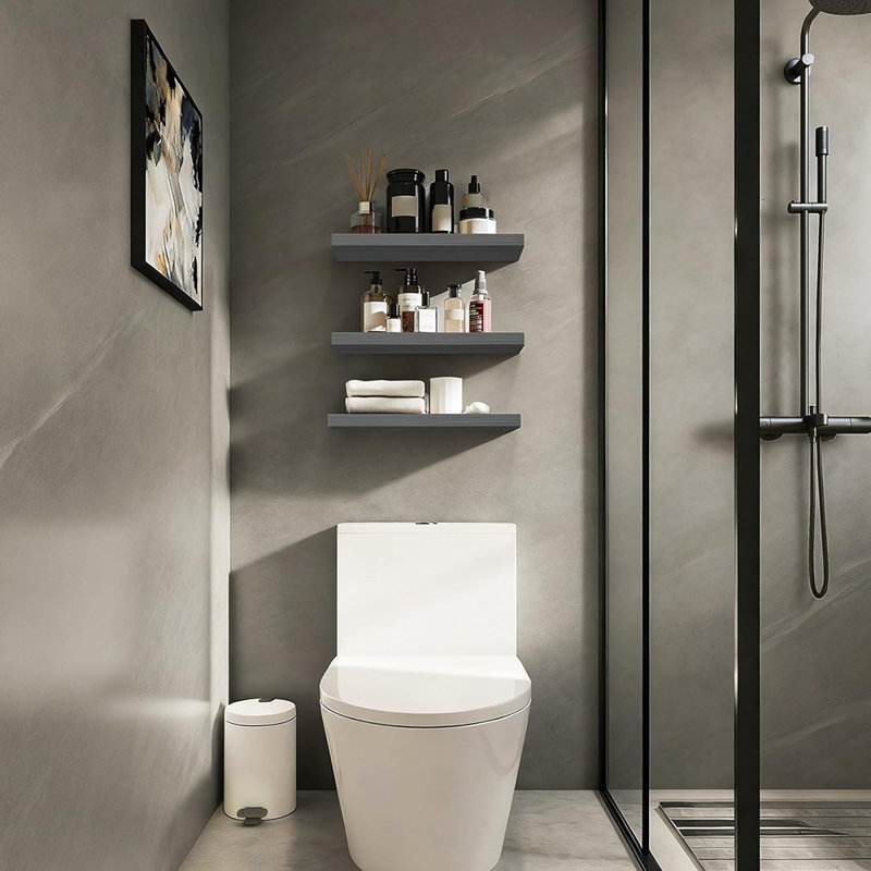 Tablettes flottantes grises pour le mur - Tablettes murales en bois rustique pour salle de bain, chambre à coucher, salon et cuisine, petite tablette suspendue pour livres, rangement et décoration (ensemble de 3)