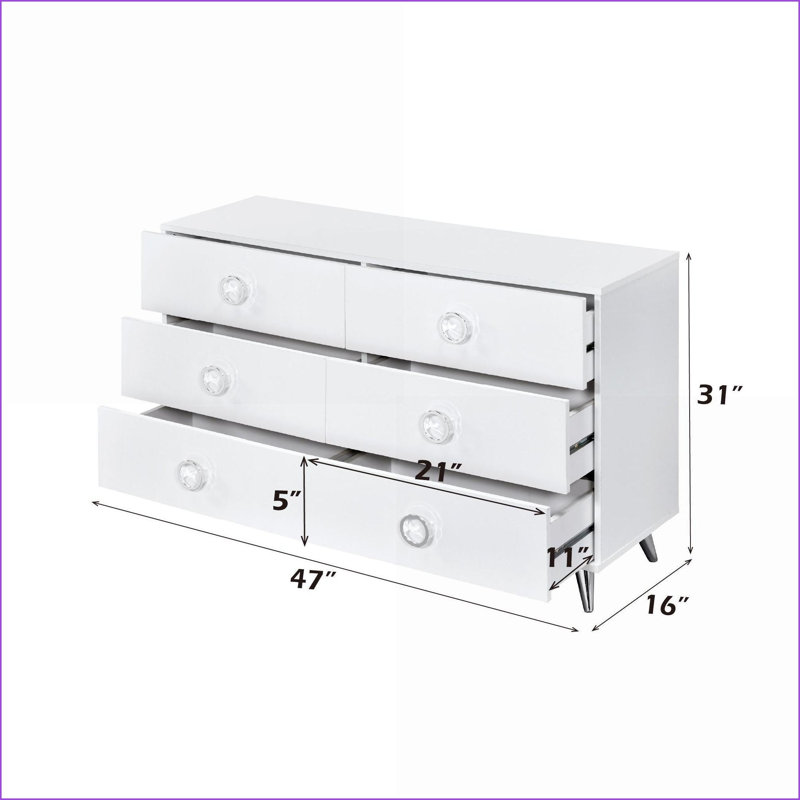 Commodes, commode blanche moderne à 6 tiroirs avec tête de lit Base | Blanc | Bois synthétique