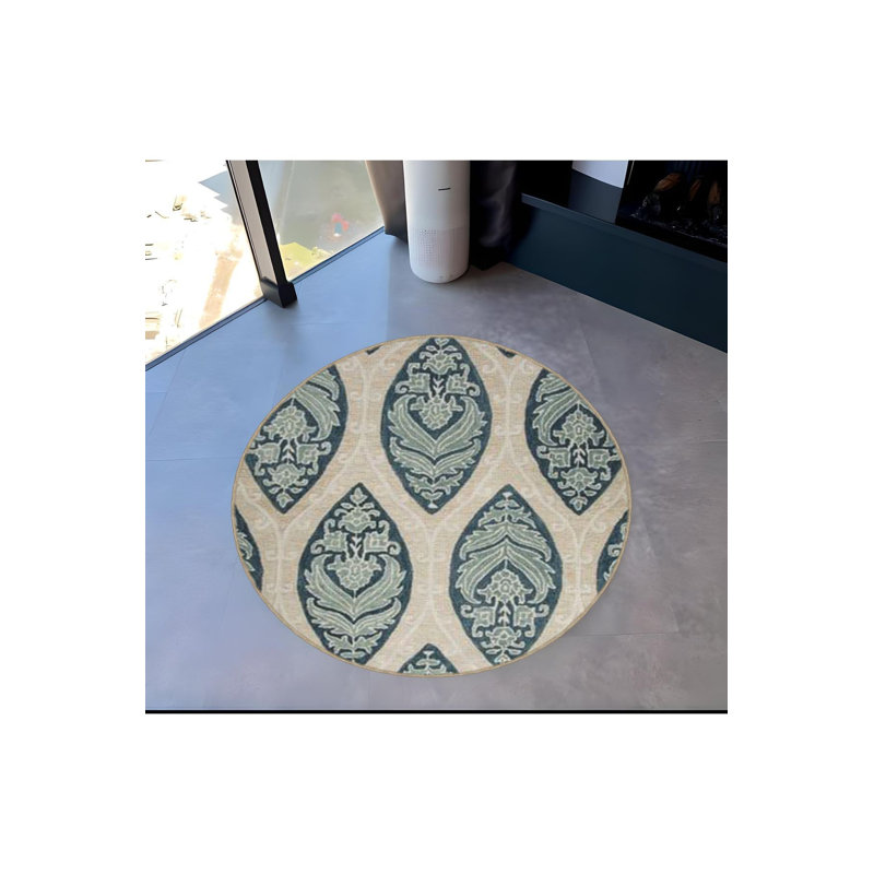 Tapis beige lavable à la machine, Rond 4 pi 11 po