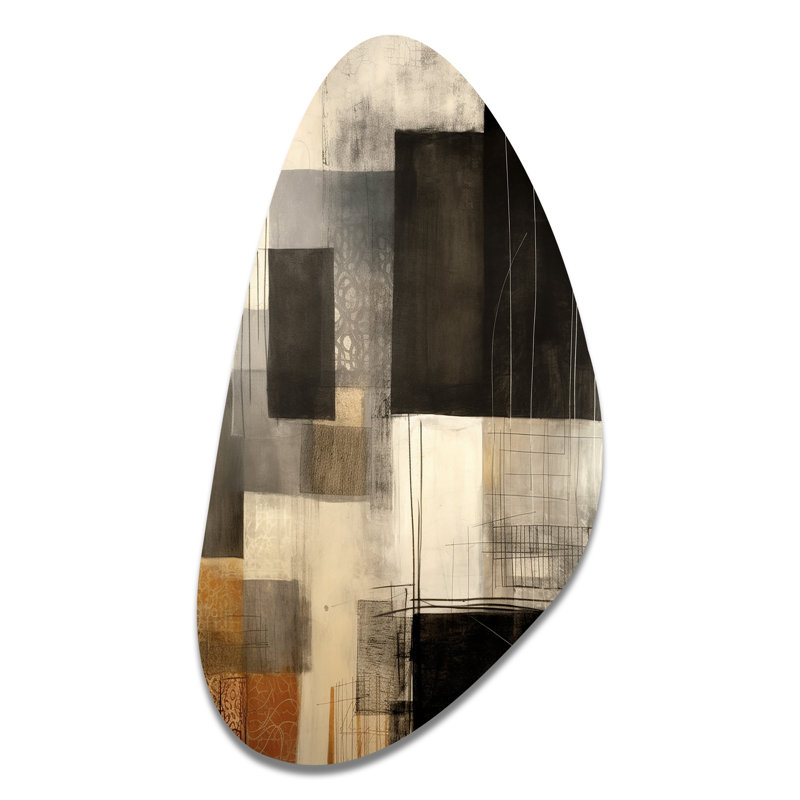 «Black Mid Century Fusion II - Mid Century», art métallique asymétrique moderne, impression métallique de forme unique moderne