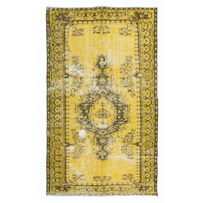 Tapis jaune 5,4 x 8,7 pi pour intérieurs modernes, noué à la main en Anatolie centrale