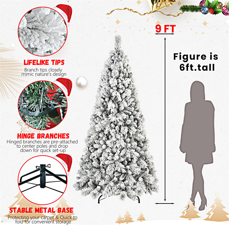 Arbre de Noël floqué avec support en métal, Non, H 5 pi