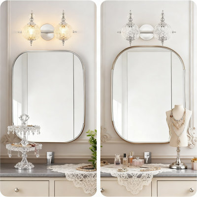 Brushed Nickel Vanity Light Fixture With Hand-Etched Glass Shades, 2-Light G9 Bulb Compatible Bathroom Lighting Over Mirror, Easy Mount For Makeup Area