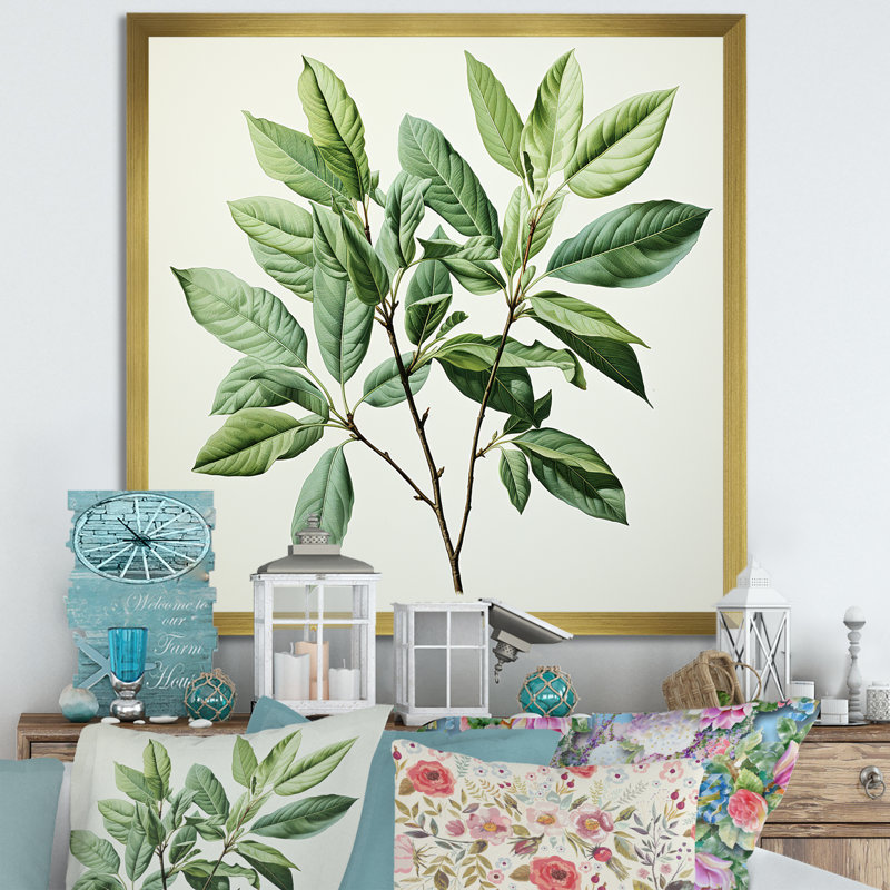 Menthe fraîche, minimalisme, feuilles, sérénité I, H 30 po x l 30 po x P 1 po, Cadre doré simple