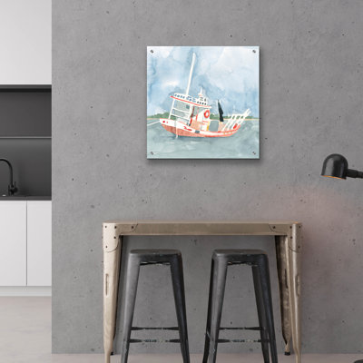  'Bright Fishing Boat 2' by Emma Caroline Acrylic Glass Wall Art, 24" x 24"