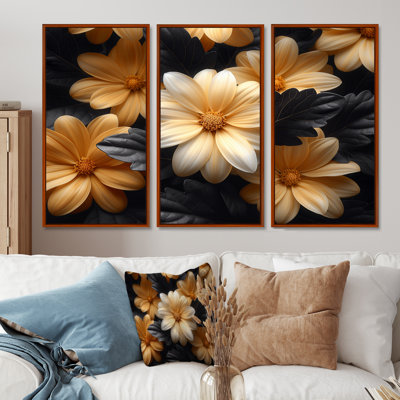 Ensemble de salon art mural jaune et blanc Fusion Mums II - Mums