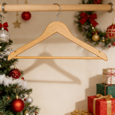 Maple Wood Hangers With Non-Slip Grooved Bar For Shirts And Suits, Durable And Stylish Closet Organizers, Pack Of 72