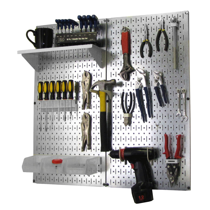 Utility Tool Storage and Garage Pegboard Organizer 32"H x 32"W Kit, White