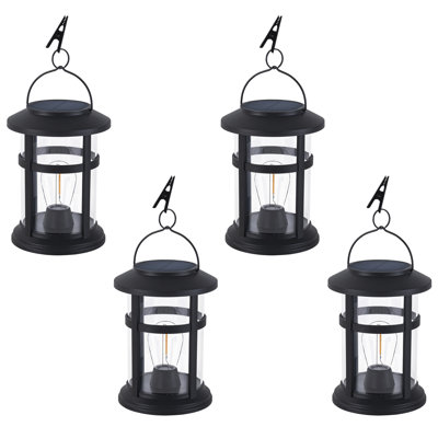 Black Outdoor Solar Lantern With Light Bulb And Clip