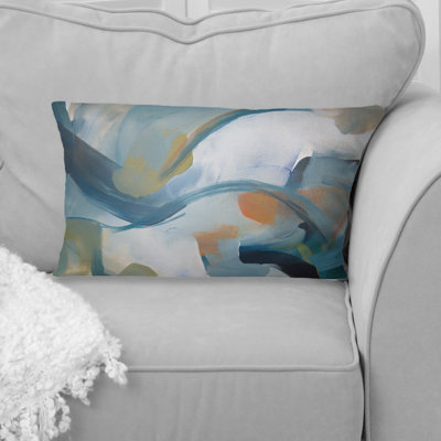 Distant Horizon In Retro Shades Of Blue - Abstract Painting Printed Throw Pillow