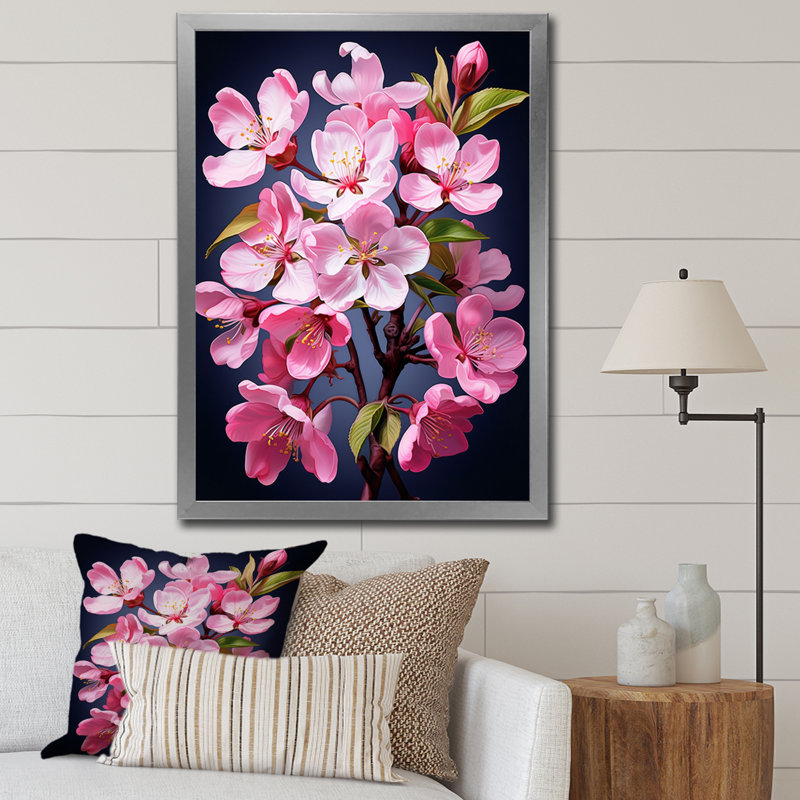 Fleur de pommier fusion II - décoration murale florale, H 20 po x l 12 po x P 2 po, Cadre de coin fermé argenté