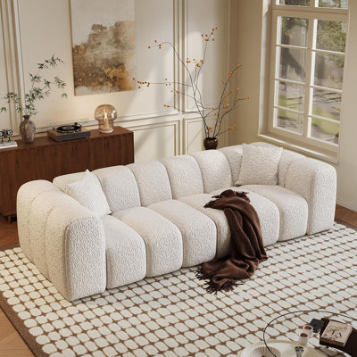 Boneless 102" Modular Sectional Sofa,Modern Boneless Cloud Couch With Deep Seat,Upholstered 4-Seater Sofa, Chenille Boucle Couches For Living Room Wide Seat, Cozy Loveseat With Armrest