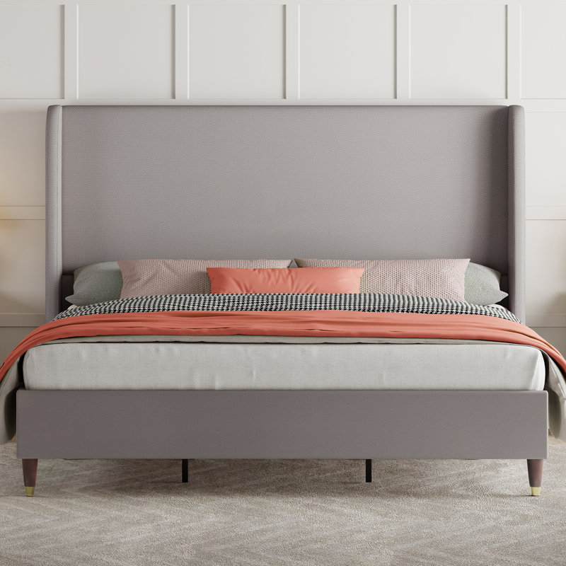 Cameren Upholstered Platform Bed, Full, Light Gray