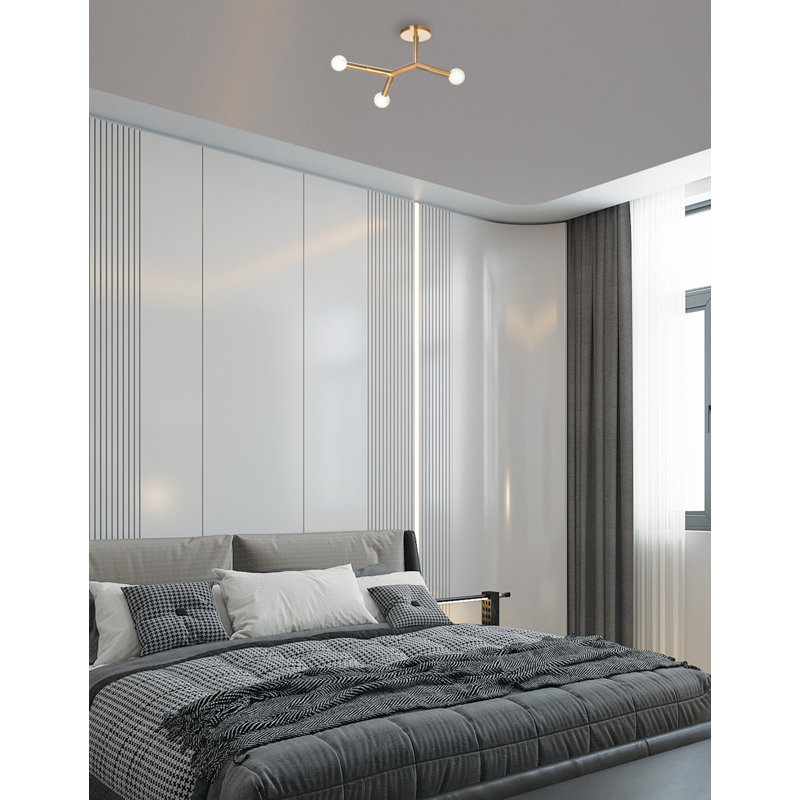 Plafonnier semi-encastré 3 lumières Rowley, Laiton vieilli
