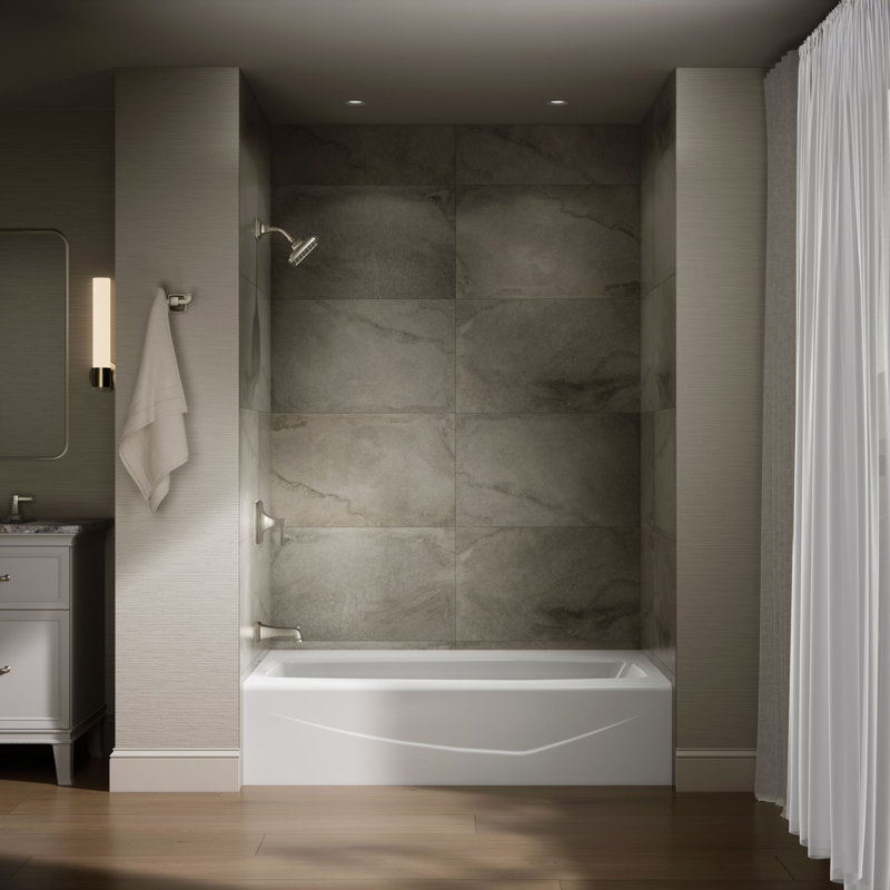 Villager Alcove 60" x 34" Alcove/Tile in Cast Iron Soaking Bathtub, Left, White