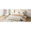 Grand lit plateforme tapissier avec tête de lit à oreilles, 2 tiroirs, lit gigogne, sans sommier, tête de lit en lin beige, grand lit, tissu simple-130429209