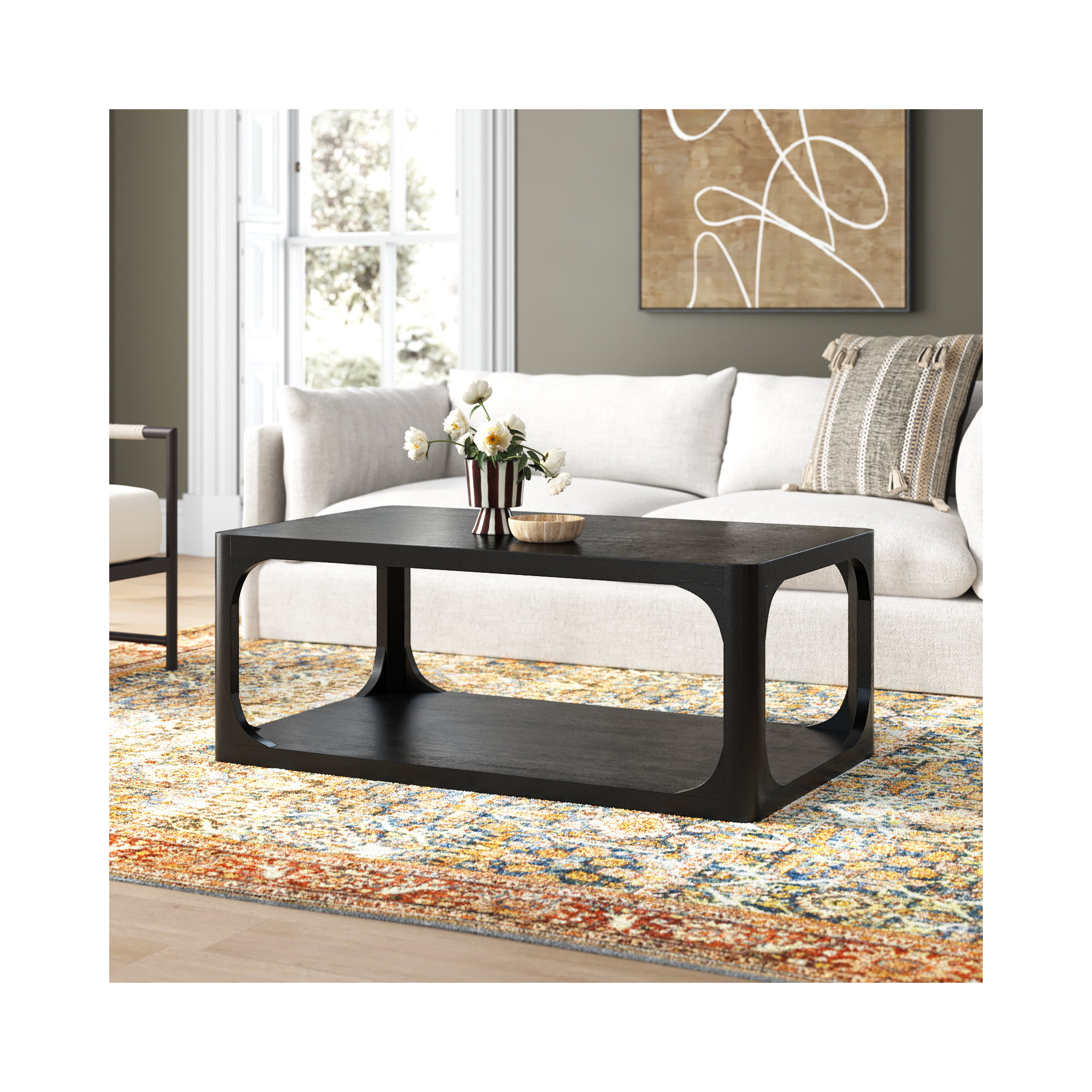 Sybil Solid Wood Coffee Table, Black, 18" H x 47" W x 28" D