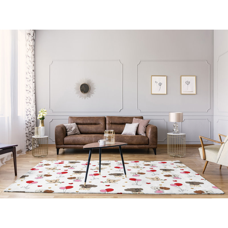 Tapis gris/rouge/rose fait main, Rectangle 9 pi x 12 pi