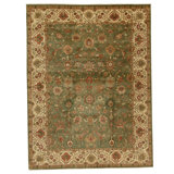 Hand Knotted Wool Oriental Area Rug in Green And Ivory